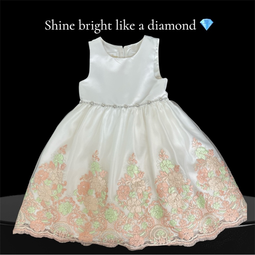 American Princess White and Peach Floral Dress